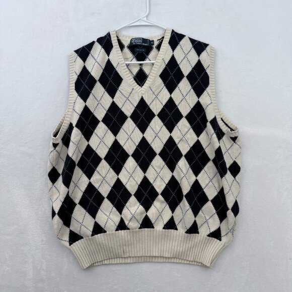 Polo Ralph Lauren Other - Polo Ralph Lauren Sweater Mens XL Cream Argyle Diamond V Neck Pullover Knit